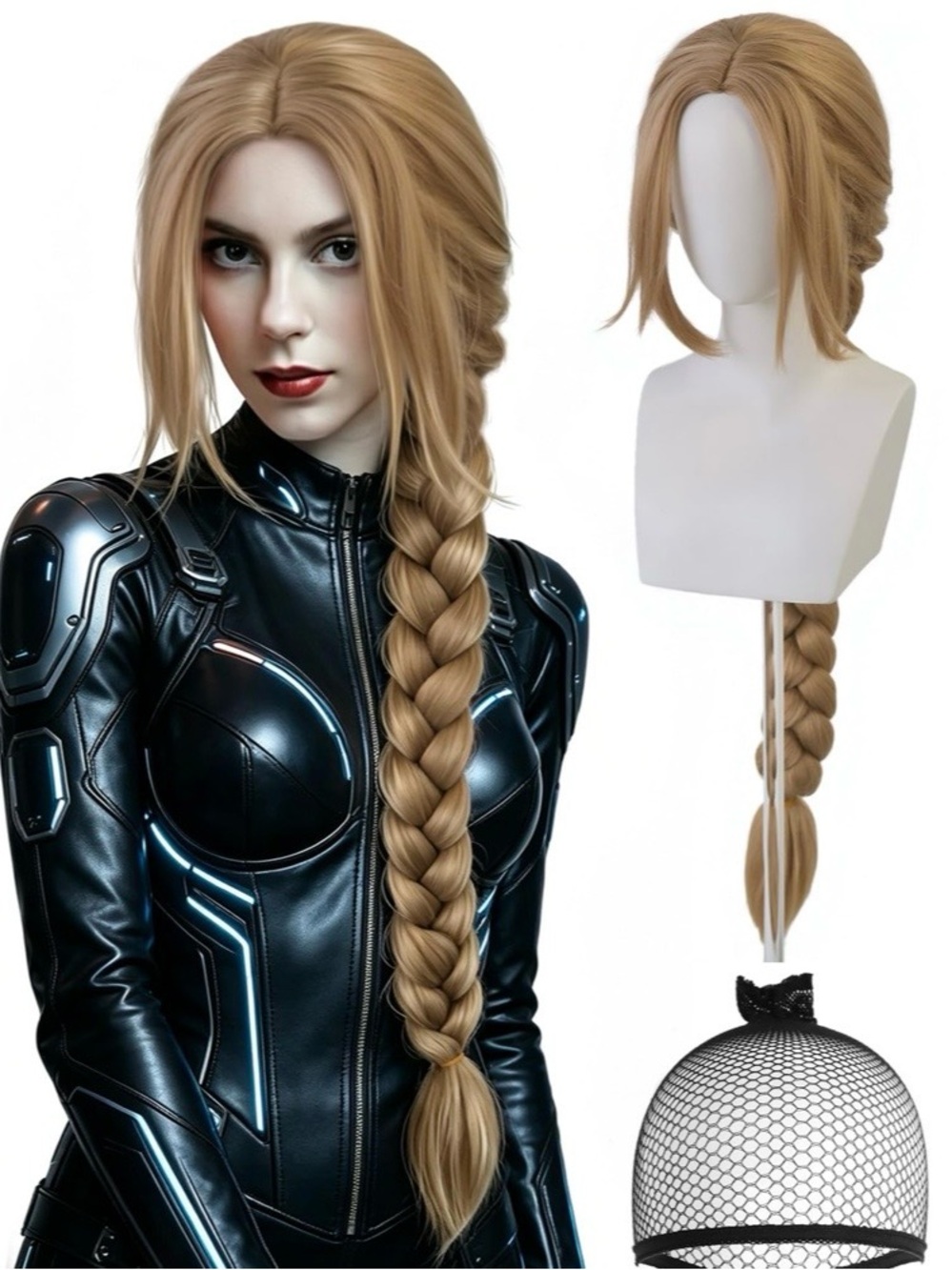 Long Blonde Braid Wig for Women with Bangs for Cosplay Costume